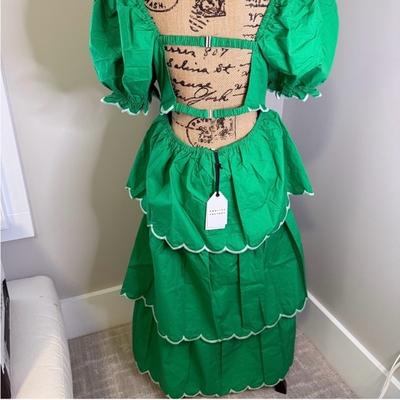 Anthropologies English Factory Green Scalloped Midi Dress - Picture 4 of 9